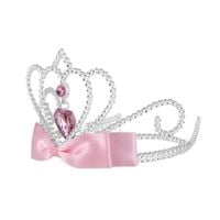 Korona diadem księżniczki srebrny z różowymi klejnotami i kokardą