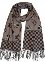 Cashmere - ciepły modny szalik frędzle cappuccino kwiaty 06 200cm x 70cm