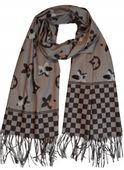 Cashmere - ciepły modny szalik frędzle cappuccino kwiaty 06 200cm x 70cm