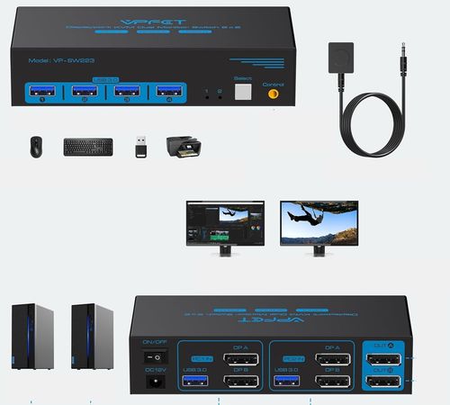 Przełącznik KVM DisplayPort 2xPC na 2 monitory 4K120Hz 8K60Hz USB3.0 na Arena.pl