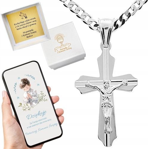 Łańcuszek srebrny pancerka 45cm 925 z krzyżykiem idealny prezent na komunię na Arena.pl