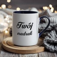 Biały kubek z Twoim nadrukiem granatowe wnętrze i ucho