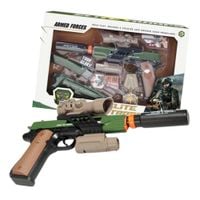 Zestaw żołnierza - pistolet z celownikiem nóż odznaka PREZENT dla Chłopca