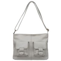 VERA PELLE torebka skórzana listonoszka duża z kieszeniami V648 j.szara