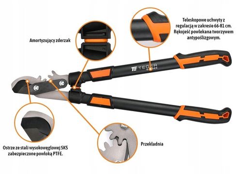 Sekator nożyce dwręczne teleskopowe PROESJONALNY Teger 40mm 660-915 na Arena.pl