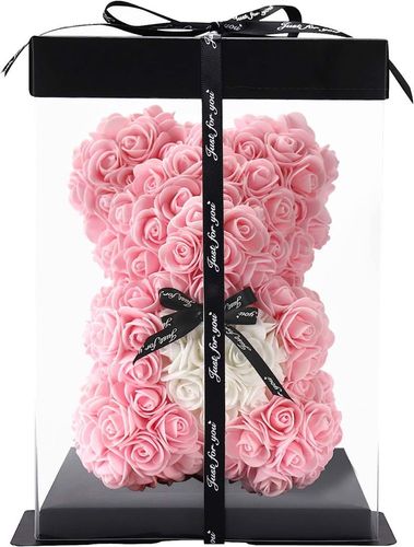 Miś z Różyczek z Białym Serduszkiem Różowy 25 cm na Arena.pl