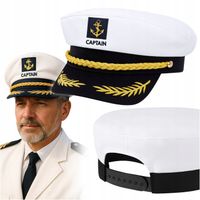HAFTOWANA CZAPKA KAPITANA STATKU KAPITAŃSKA Z DASZKIEM KAPELUSZ BIAŁA