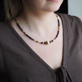 Naszyjnik - Granat, Turmalin czarny, Hematyt i srebro złocone