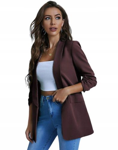 Marynarka damska Żakiet Elegancki Narzutka Czekoladowy Brąz Smokingowa na Arena.pl