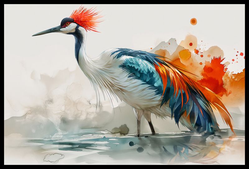 Plakat 60x40cm Żuraw w Akwareli zdjęcie 2