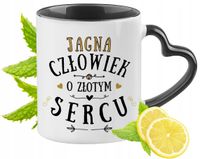 Dla Jagny Kubek Czarny Z Uszkiem W Kształcie Serca Na Prezent Z Nadrukiem