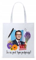 Mateusz Morawiecki Pis Torba Eco Biała Shopper Z Nadrukiem Ze Zdjęciem