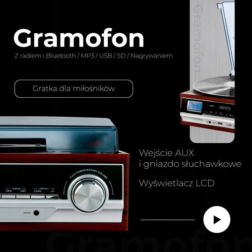 CR 1168 Gramofon z Radiem, Bluetooth, MP3, USB i Nagrywaniem na Arena.pl