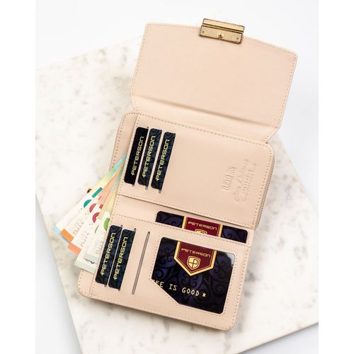 beżowy portfel damski wykonany ze skóry ekologicznej o lekko prążkowanej na Arena.pl