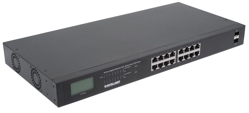 INTELLINET GIGABIT SWITCH 16X 10/100/1000 RJ45 POE+ 2X SFP LCD RACK zdjęcie 2