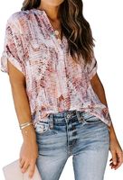 Bluzka Damska Tunika Letnia z Krótkim Rękawem Dekolt w Serek Luźna L