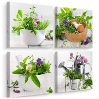 4x Obraz Do Kuchni SET Świeże ZIOŁA Przyprawy Rośliny Kwiaty 30cm x 30cm