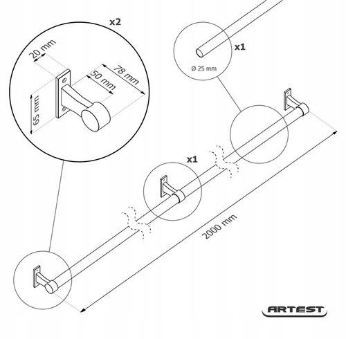 PORĘCZ SCHODOWA BALUSTRADA NA SCHODY UCHWYT CZARNY MAT fi 25mm 200 cm na Arena.pl