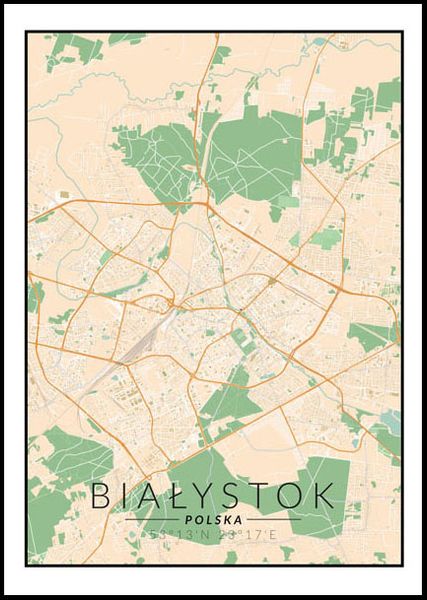 Białystok, Polska mapa kolorowa - plakat 59,4x84,1 cm zdjęcie 1