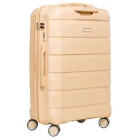 beżowa walizka z polipropylenu z wysuwaną, teleskopową rączką