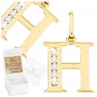 Złota zawieszka LITERKA H 585 Z CYRKONIAMI NA PREZENT GRAWER GRATIS