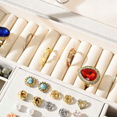 SZKATUŁKA NA BIŻUTERIE Z SZUFLADKAMI CZARNA ORGANIZER TRZY POZIOMY na Arena.pl