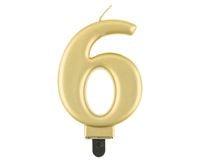 Świeczka na tort cyfra 6 złota metaliczna