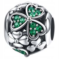 CHARMS KONICZYNKA srebro 925 koniczyna zielona koralik zawieszka szczęście