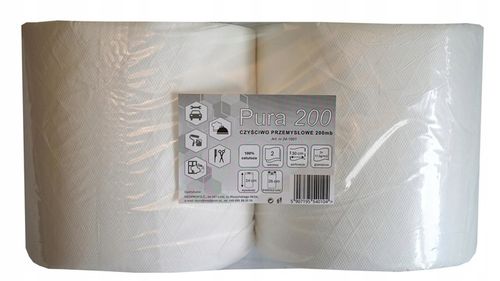 CZYŚCIWO przemysłowe PURA, RĘCZNIK PAPIEROWY biały, 100% celuloza, 2x200m na Arena.pl