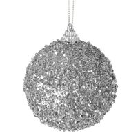 Bombka plastikowa z cekinami 8 cm srebrna x4