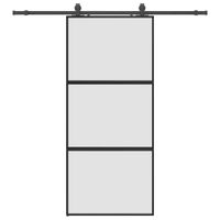 Drzwi przesuwne z zestawem okuć czarne 90x205cm szkło hartowane