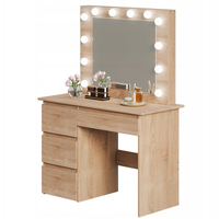 TOALETKA KOSMETYCZNA LED BRĄZOWA LUSTRO 4 SZUFLADY POJEMNA DO SYPIALNI