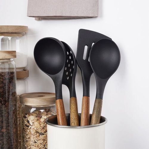 Łopatka Kuchenna Termoplastyczna do Smażenia Czarna Drewniana na Arena.pl