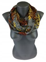 Cienki komin szyfon kwiaty panterka pomarańczowy żółty szary CRK-3