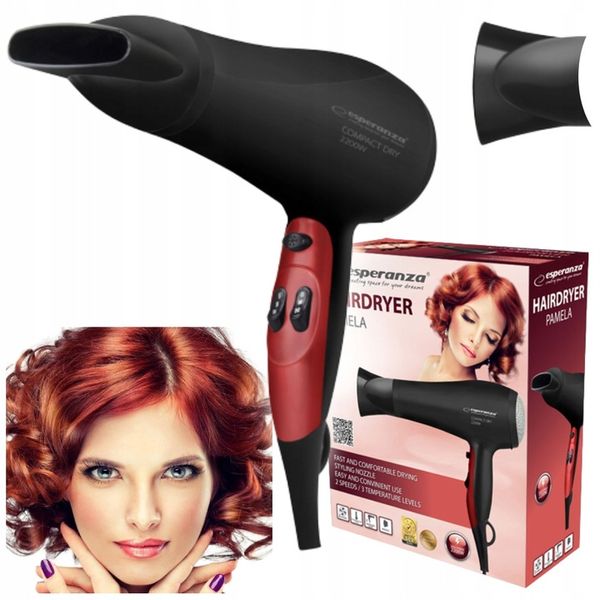 SUSZARKA DO WŁOSÓW MOCNA ESPERANZA PAMELA 2200W Z KONCENTRATOREM W ZESTAWIE zdjęcie 1