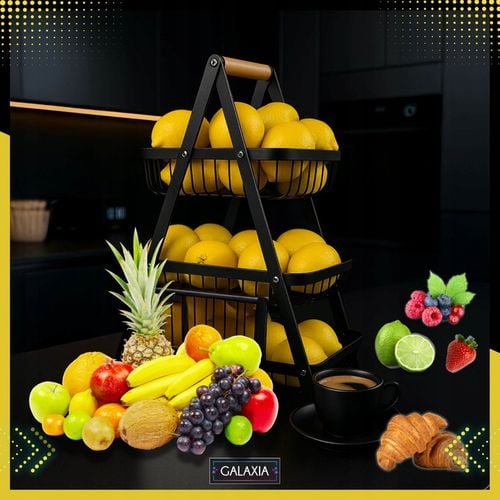 KOSZ NA OWOCE Koszyk na Warzywa Stojak Piętrowy Czarny 3 Poziomy na Arena.pl