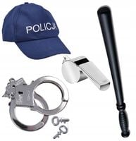 Zestaw POLICJANTA Policja Akcesoria Strój Karnawał Czapka Odznaka Kajdanki