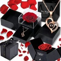 WIECZNA RÓŻA W SZKLE SZKATUŁCE NASZYJNIK PREZENT NA DZIEŃ KOBIET WALENTYNKI