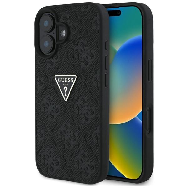 Etui Guess Hot Stamp 4G Pattern Triangle Metal Logo do iPhone 16 czarny zdjęcie 1