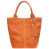 VERA PELLE torebka skórzana shopper przeplatana V521 pomarańczowa