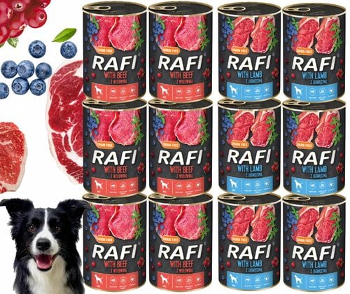 zestaw 12x400g karma mokra dla psów rafi mix smaków (jagnięcina, wołowina) na Arena.pl