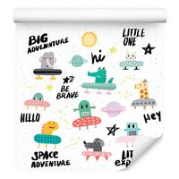 Tapeta dla dzieci zwierzęta kosmos gwiazdy napisy