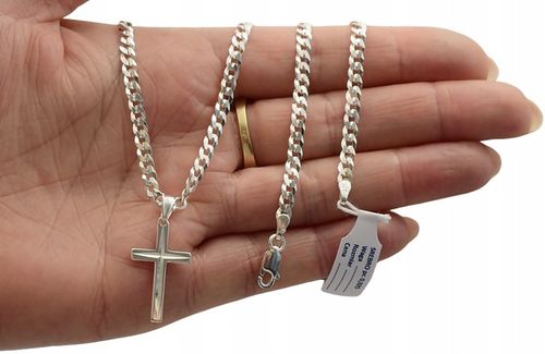 Łańcuszek Męski Srebrny Pancerka 3,80 mm z Krzyżykiem pr 925 Grawer Gratis na Arena.pl