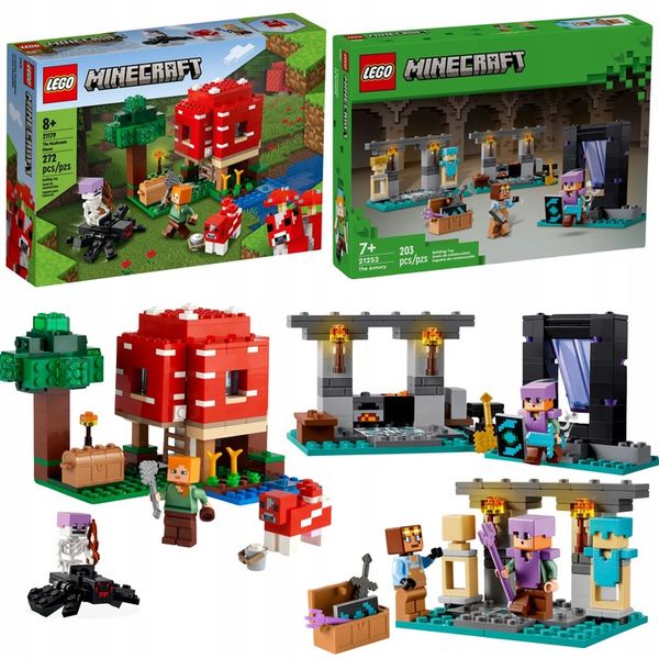 LEGO MINECRAFT Dom w grzybie 21179 + Zbrojownia 21252 MAINCRAFT Figurki zdjęcie 1