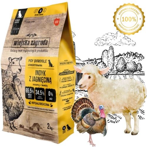 sucha karma dla psa indyk z jagnięciną m 2kg wiejska zagroda hipoalergiczna na Arena.pl