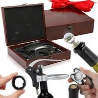 ZESTAW AKCESORIA DO WINA 6w1 NA PREZENT KORKOCIĄG KOREK PIERŚCIEŃ NALEWAK