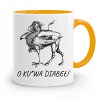Kubek Żółty Śmieszny Zabawny O Kur*A Diabeł! Z Nadrukiem Ze Zdjęciem