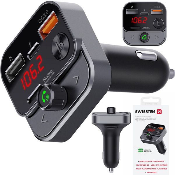 SWISSTEN Transmiter FM Bluetooth USB-A na PENDRIVE SZYBKA ŁADOWARKA USB-C zdjęcie 9
