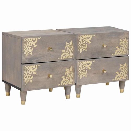 Szafka Nocna 2 pcs Szary 40 x 33 x 46 cm lite drewno mango na Arena.pl