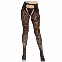 leg avenue rose lace pończochy z odkrytymi tyłami czarne koronkowe